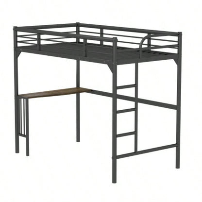 Twin Metal Loft Bed with Desk, Ladder and Guardrails, bookdesk under bed, Black