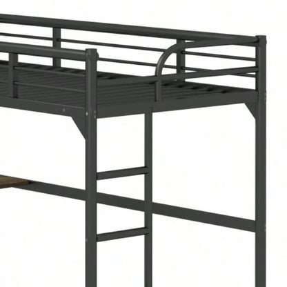 Twin Metal Loft Bed with Desk, Ladder and Guardrails, bookdesk under bed, Black