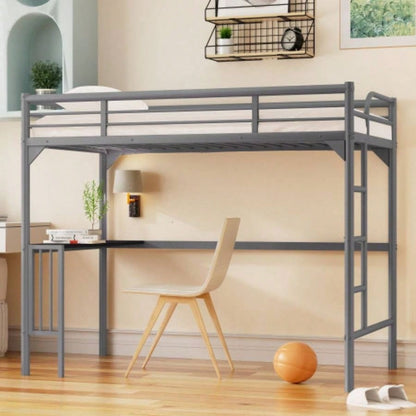 Twin Metal Loft Bed with Desk, Ladder and Guardrails, bookdesk under bed, Black