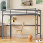 Twin Metal Loft Bed with Desk, Ladder and Guardrails, bookdesk under bed, Black