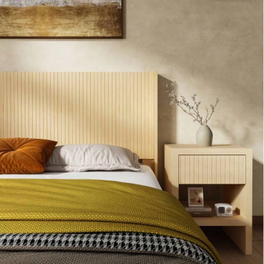 Wood Headboard King Size, 80.2 Wide Wooden King Headboard Only, Modern Farmhouse Headboards, Wall Mounted Fluted Panel, Wingback Boho Headboards, Natural