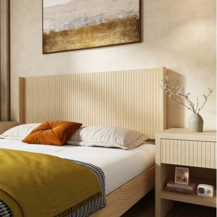 Wood Headboard King Size, 80.2 Wide Wooden King Headboard Only, Modern Farmhouse Headboards, Wall Mounted Fluted Panel, Wingback Boho Headboards, Natural