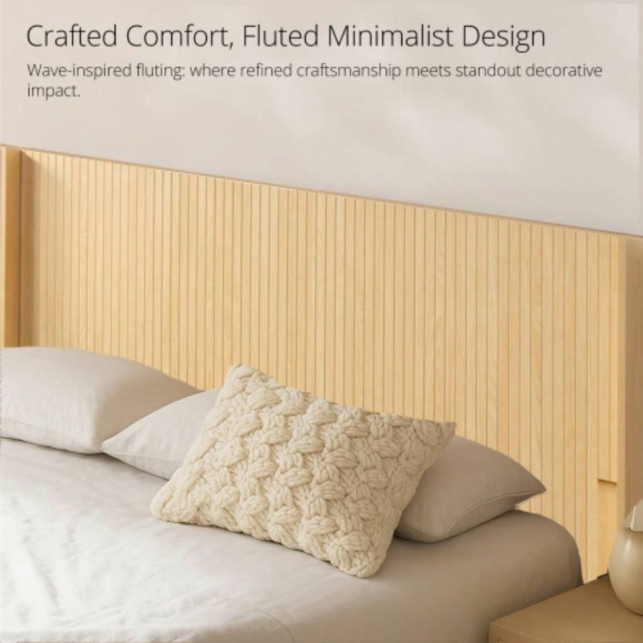 Wood Headboard King Size, 80.2 Wide Wooden King Headboard Only, Modern Farmhouse Headboards, Wall Mounted Fluted Panel, Wingback Boho Headboards, Natural