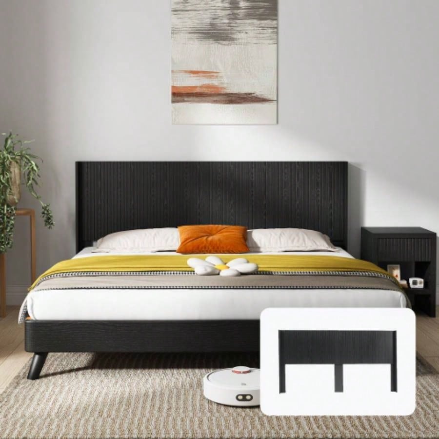 Wood Headboard King Size, 80.2 Wide Wooden King Headboard Only, Modern Farmhouse Headboards, Wall Mounted Fluted Panel, Wingback Boho Headboards, Natural