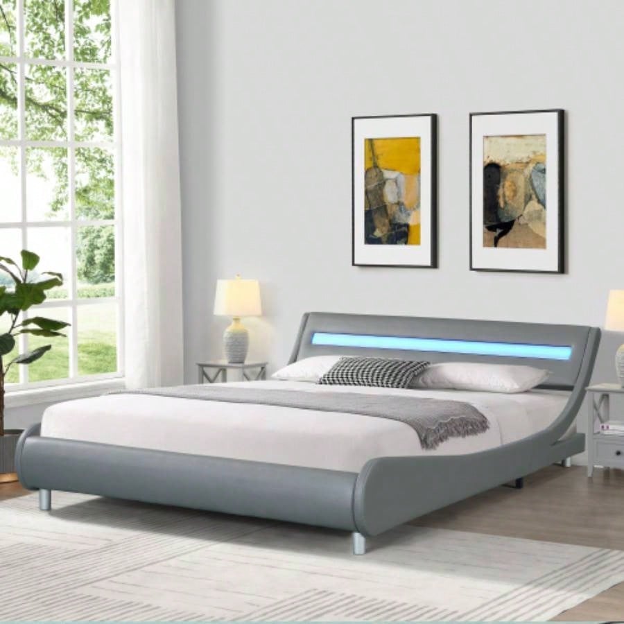 King Size Upholstered Platform Bed Frame with Button Tufted Linen Fabric Headboard, No Box Spring Needed, Wood Slat Support, Easy Assembly, Gray