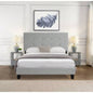 King Size Upholstered Platform Bed Frame with Button Tufted Linen Fabric Headboard, No Box Spring Needed, Wood Slat Support, Easy Assembly, Gray