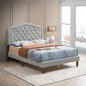 King Size Upholstered Platform Bed Frame with Button Tufted Linen Fabric Headboard, No Box Spring Needed, Wood Slat Support, Easy Assembly, Gray