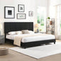 King Size Upholstered Platform Bed Frame with Button Tufted Linen Fabric Headboard, No Box Spring Needed, Wood Slat Support, Easy Assembly, Gray