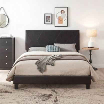 King Size Upholstered Platform Bed Frame with Button Tufted Linen Fabric Headboard, No Box Spring Needed, Wood Slat Support, Easy Assembly, Gray