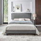 King Size Upholstered Platform Bed Frame with Button Tufted Linen Fabric Headboard, No Box Spring Needed, Wood Slat Support, Easy Assembly, Gray