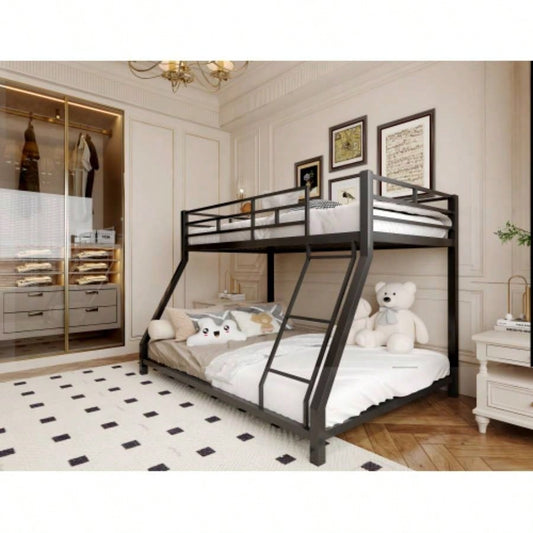 Metal Twin Bunk bed Kids and Adults, With Safety Guardrail and Ladder, Black