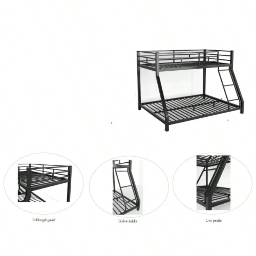 Metal Twin Bunk bed Kids and Adults, With Safety Guardrail and Ladder, Black