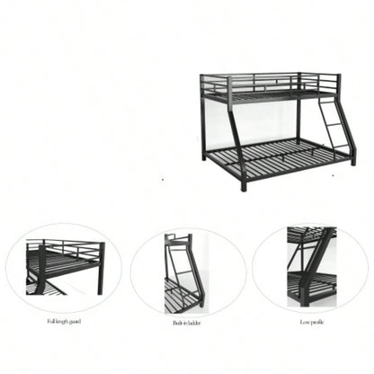 Metal Twin Bunk bed Kids and Adults, With Safety Guardrail and Ladder, Black