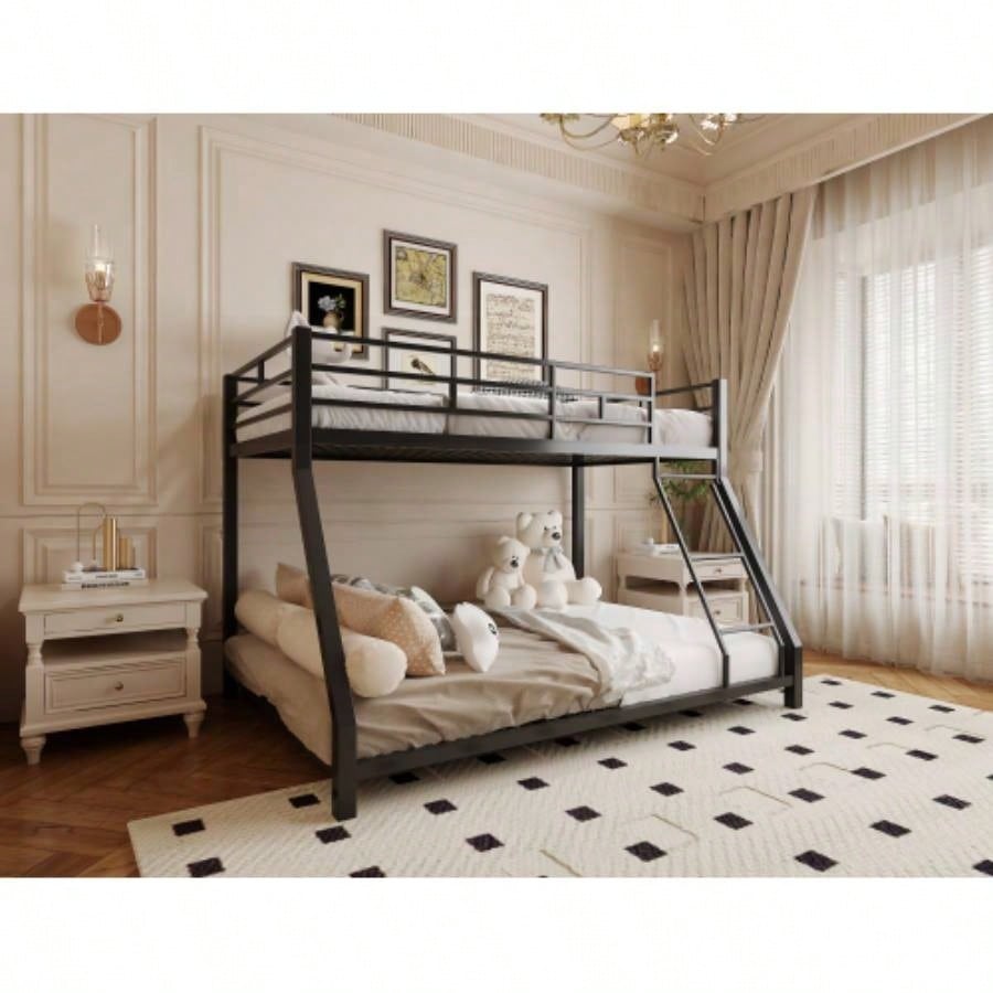 Metal Twin Bunk bed Kids and Adults, With Safety Guardrail and Ladder, Black