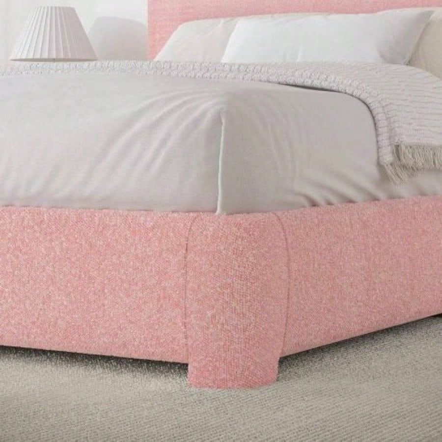 Twin Size Bed Frame, Boucle Upholstered Platform Bed Frame with Headboard, Modern Style, Soft Rounded Corners, No Box Spring Required, Easy Assembly, pink