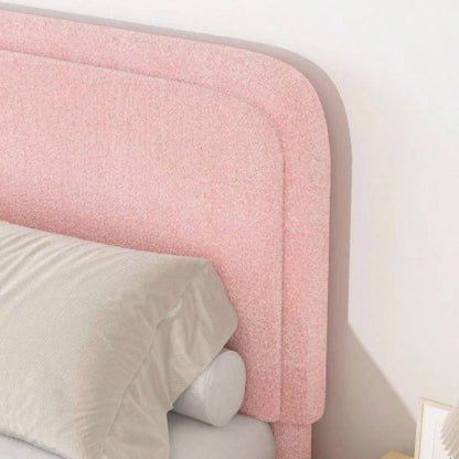 Twin Size Bed Frame, Boucle Upholstered Platform Bed Frame with Headboard, Modern Style, Soft Rounded Corners, No Box Spring Required, Easy Assembly, pink