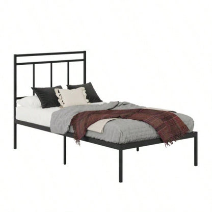 Twin Platform Bed With Headboard, Black