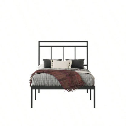 Twin Platform Bed With Headboard, Black