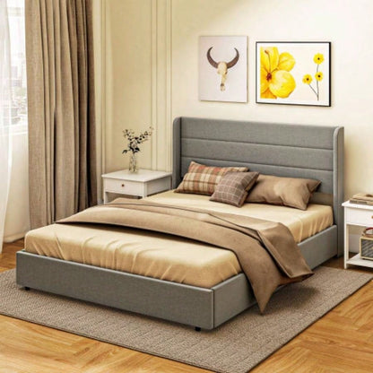 HOMCOM Bed Frame with Headboard, Upholstered Platform Bed Frame with Storage Drawers, Wood Slats, Noise - and Easy Assembly, No Box Spring Needed, Light Gray