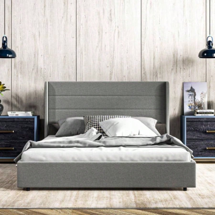 HOMCOM Bed Frame with Headboard, Upholstered Platform Bed Frame with Storage Drawers, Wood Slats, Noise - and Easy Assembly, No Box Spring Needed, Light Gray