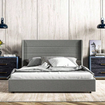 HOMCOM Bed Frame with Headboard, Upholstered Platform Bed Frame with Storage Drawers, Wood Slats, Noise - and Easy Assembly, No Box Spring Needed, Light Gray