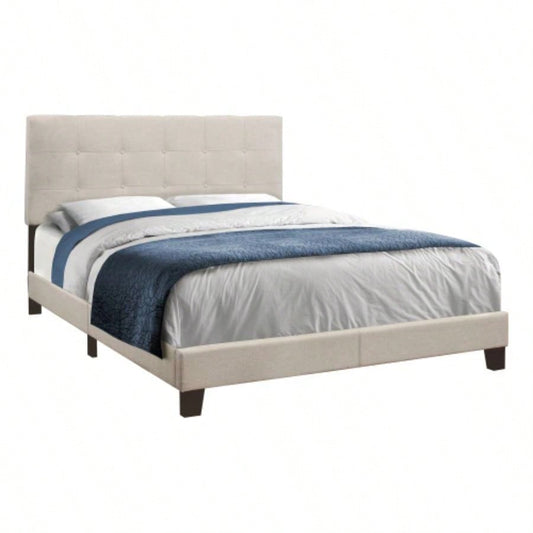 Bed, Size, Bedroom, Upholstered, Beige Linen Look, Black Wood, Transitional