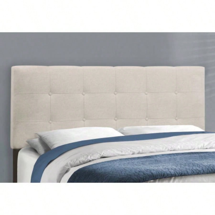 Bed, Size, Bedroom, Upholstered, Beige Linen Look, Black Wood, Transitional