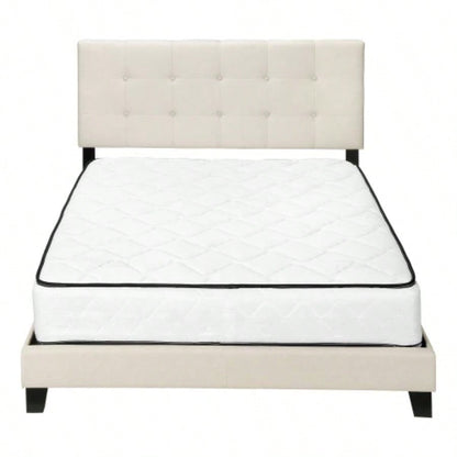 Bed, Size, Bedroom, Upholstered, Beige Linen Look, Black Wood, Transitional