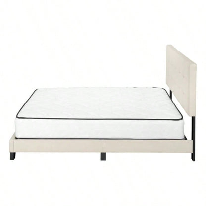 Bed, Size, Bedroom, Upholstered, Beige Linen Look, Black Wood, Transitional