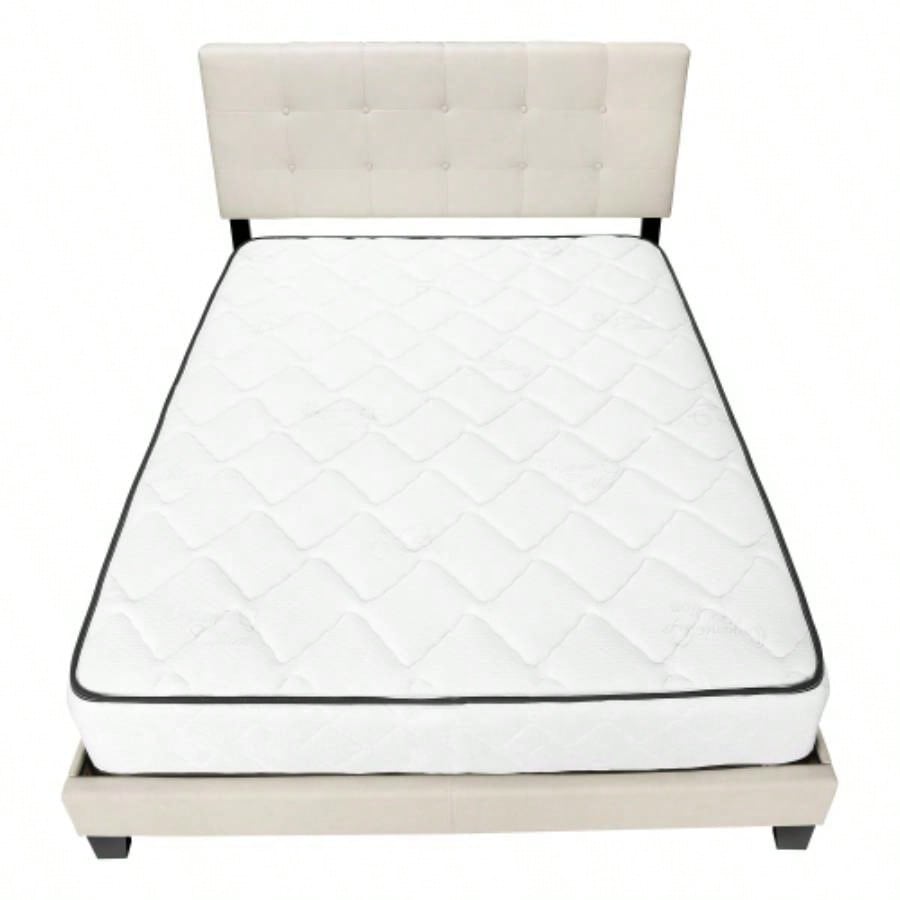 Bed, Size, Bedroom, Upholstered, Beige Linen Look, Black Wood, Transitional