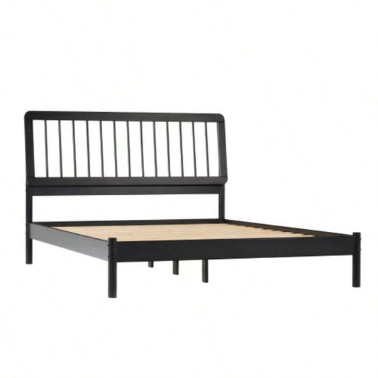 Mid - Modern Solid Wood Spindle Bed - Black