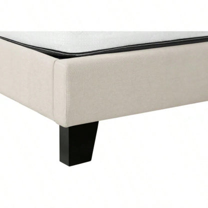 Bed, Size, Bedroom, Upholstered, Beige Linen Look, Black Wood, Transitional