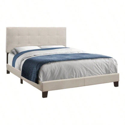 Bed, Size, Bedroom, Upholstered, Beige Linen Look, Black Wood, Transitional