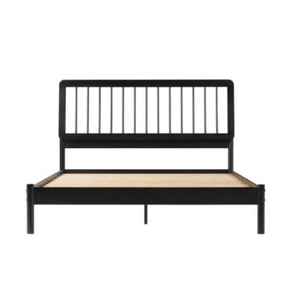 Mid - Modern Solid Wood Spindle Bed - Black
