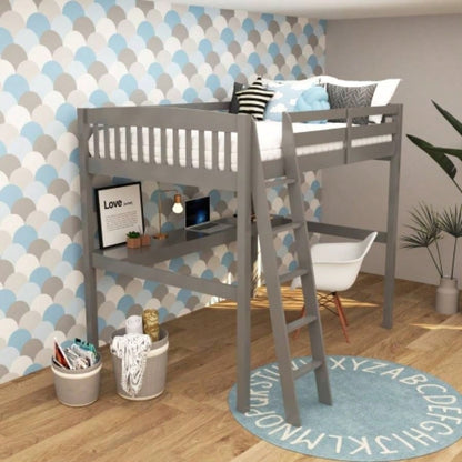 High Loft Bed with Desk and Storage, Heavy Duty Solid Wood Full Size Loft Bed Frame with Stairs Kids and Toddlers, No Box Spring Needed