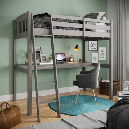 High Loft Bed with Desk and Storage, Heavy Duty Solid Wood Full Size Loft Bed Frame with Stairs Kids and Toddlers, No Box Spring Needed