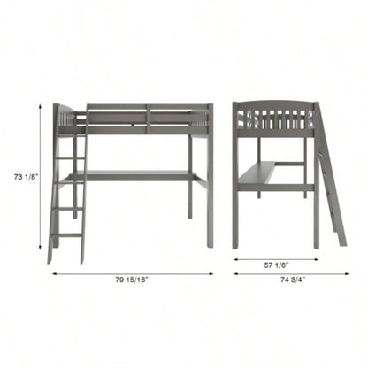 High Loft Bed with Desk and Storage, Heavy Duty Solid Wood Full Size Loft Bed Frame with Stairs Kids and Toddlers, No Box Spring Needed