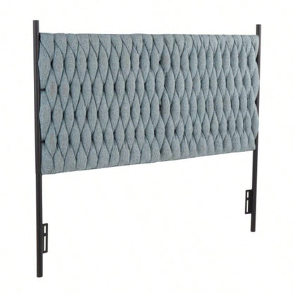 Braided Matisse Size Headboard in Black Metal and Blue Fabric by LumiSource
