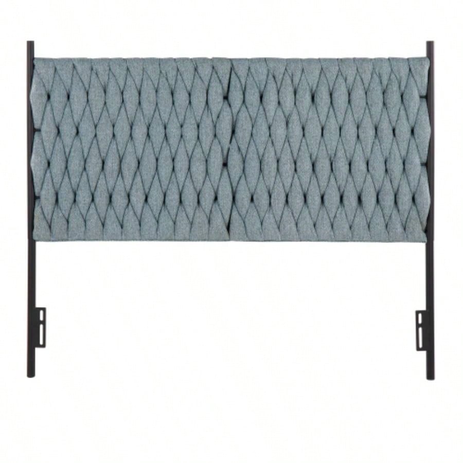 Braided Matisse Size Headboard in Black Metal and Blue Fabric by LumiSource
