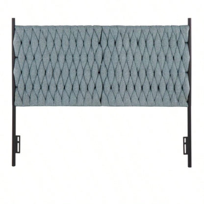 Braided Matisse Size Headboard in Black Metal and Blue Fabric by LumiSource