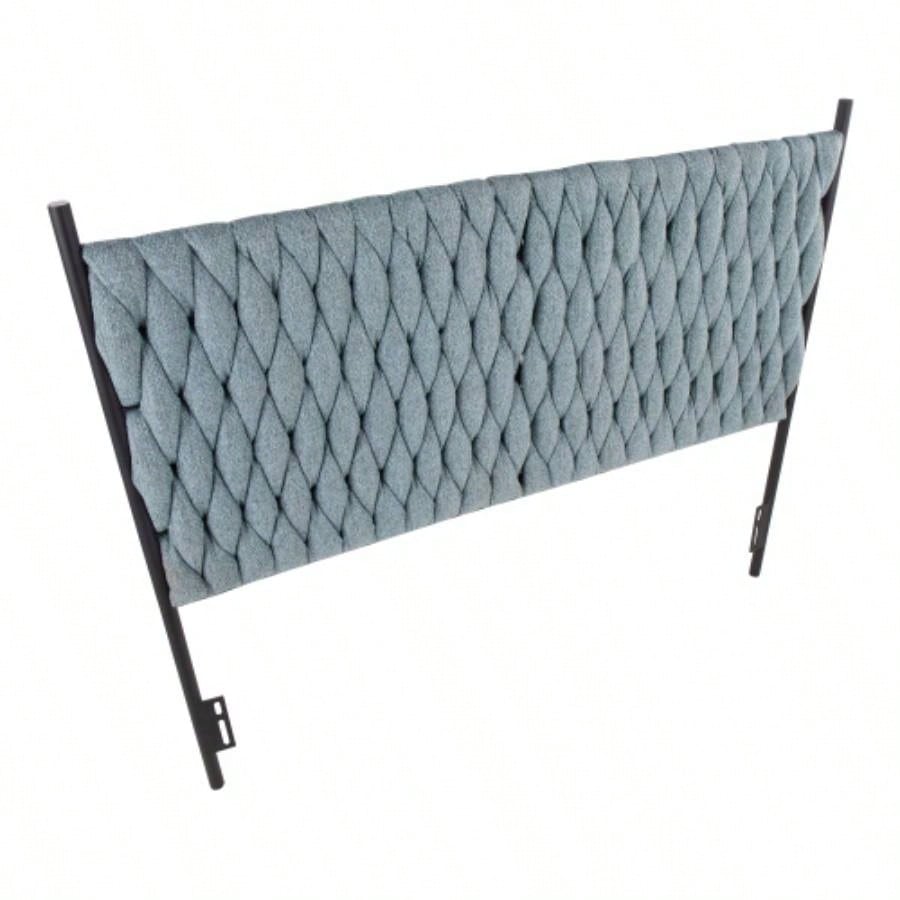 Braided Matisse Size Headboard in Black Metal and Blue Fabric by LumiSource