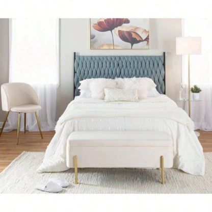 Braided Matisse Size Headboard in Black Metal and Blue Fabric by LumiSource