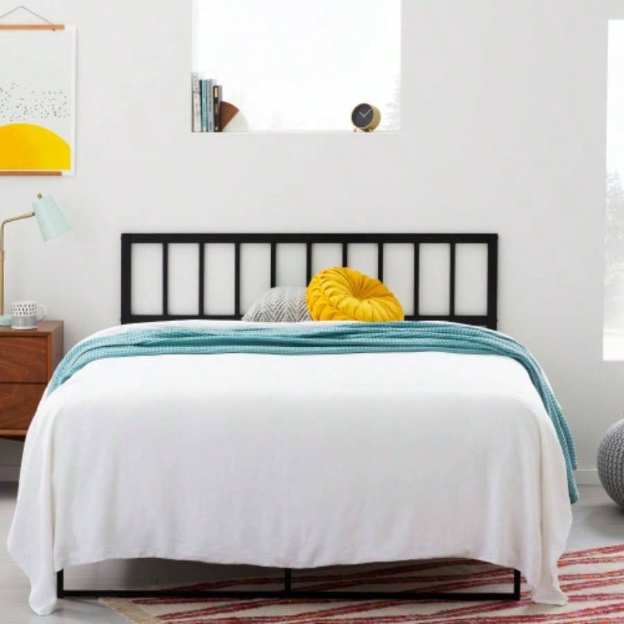 Linenspa Vertical Panel Metal Headboard, Cal King, Black