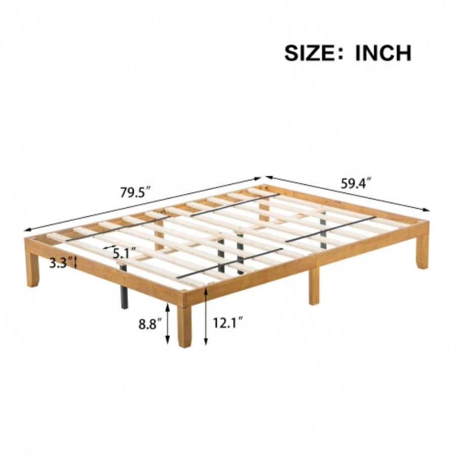 Size Wood Platform Bed Frame, No Box Spring Needed, Strong Wood Slat Support, Easy Assembly