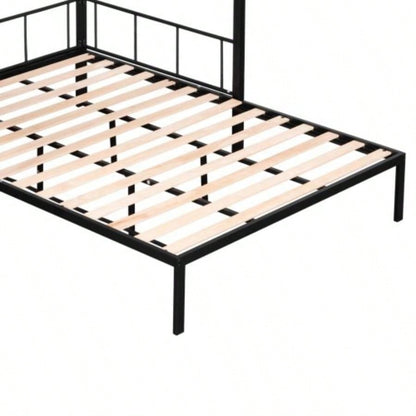 Metal Twin over Full Bunk with Shelves Grid Panel/ Sturdy Metal Bed Frame/ Noise - Wood Slats/ Comfortable Guardrail/ Built - in 2 - tier Shelves Grid Panel/ Separated Full size Bed