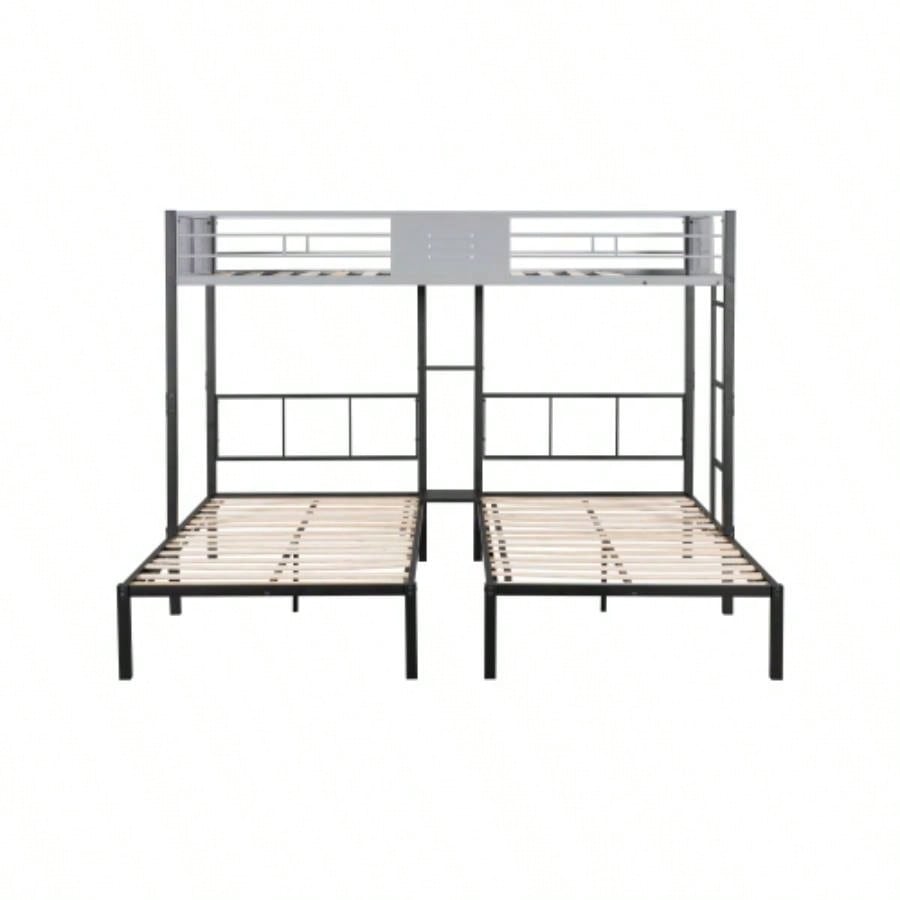 Triple Bunk Bed with Vent Board/ Sturdy Metal Frame/ Noise - Wood Slats/ Separatable into three beds/ No Box Spring Needed