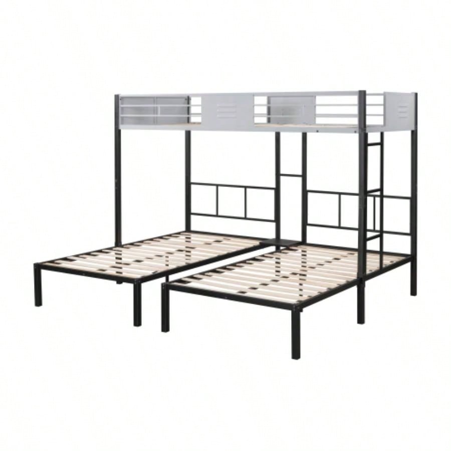Triple Bunk Bed with Vent Board/ Sturdy Metal Frame/ Noise - Wood Slats/ Separatable into three beds/ No Box Spring Needed