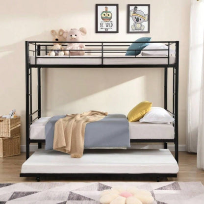 Twin Over Twin Metal Bunk Bed with trundle Black