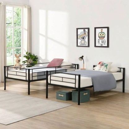 Twin Over Twin Metal Bunk Bed with trundle Black