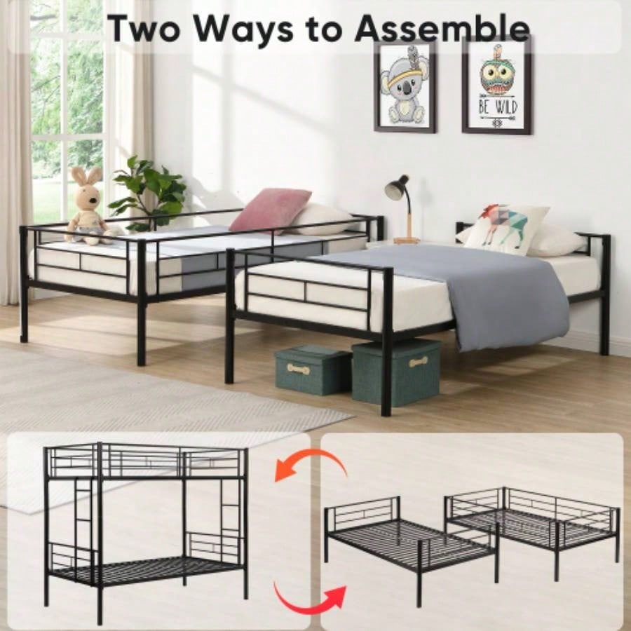 Twin Over Twin Metal Bunk Bed with trundle Black